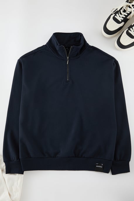 TRENDYOL MAN Men's Dark blue Slogan Long Oversize Sweatshirts - Image 5