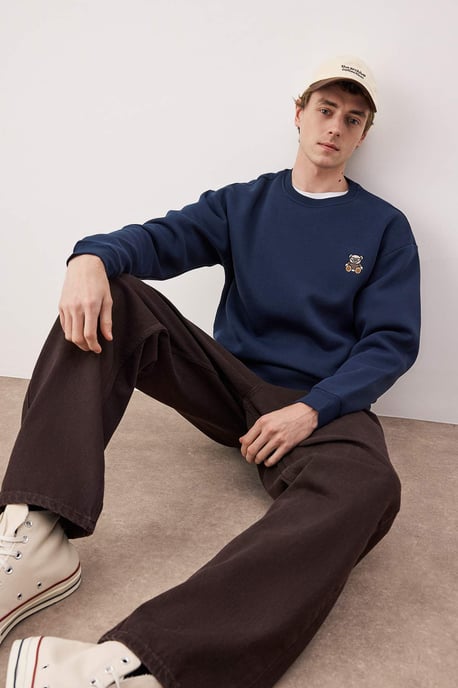 TRENDYOL MAN Men's Dark blue Plain Long Oversize Sweatshirts - Image 4