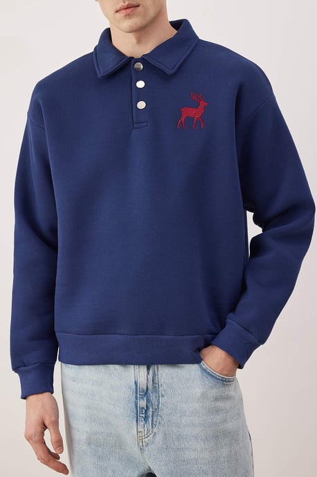 TRENDYOL MAN Men's Dark blue Plain Long Oversize Sweatshirts - Image 2