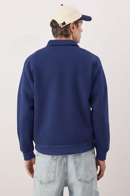 TRENDYOL MAN Men's Dark blue Plain Long Oversize Sweatshirts - Image 3