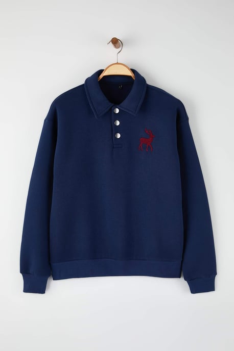 TRENDYOL MAN Men's Dark blue Plain Long Oversize Sweatshirts - Image 4
