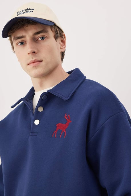 TRENDYOL MAN Men's Dark blue Plain Long Oversize Sweatshirts - Image 6