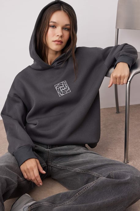 TRENDYOLMİLLA Dames Grijs Geometrisch patroon Lang Oversized Sweatshirts - Image 6