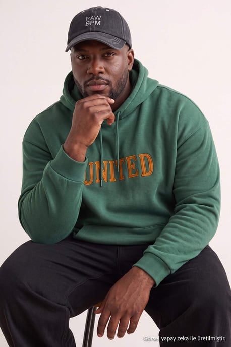 TRENDYOL MAN Unisex Green Slogan Long Oversize Plus Size Sweatshirts - Image 2