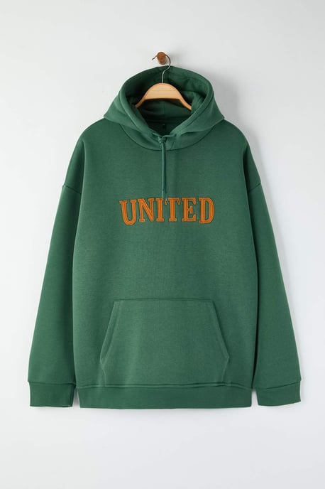 TRENDYOL MAN Unisex Green Slogan Long Oversize Plus Size Sweatshirts - Image 4