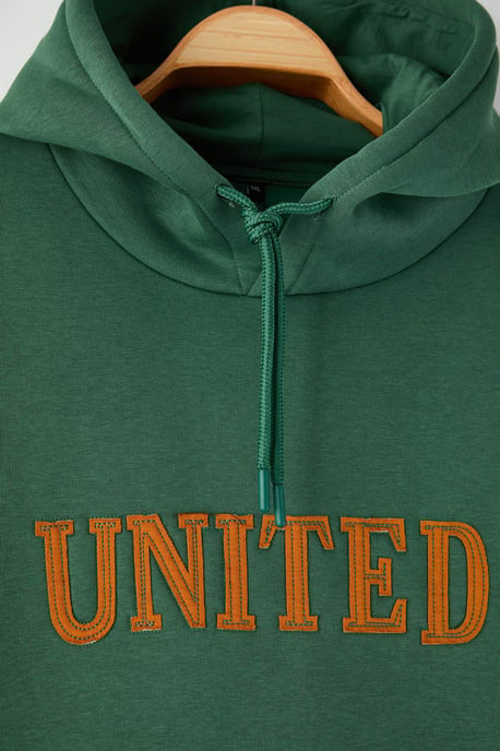 TRENDYOL MAN Unisex Green Slogan Long Oversize Plus Size Sweatshirts - Image 5