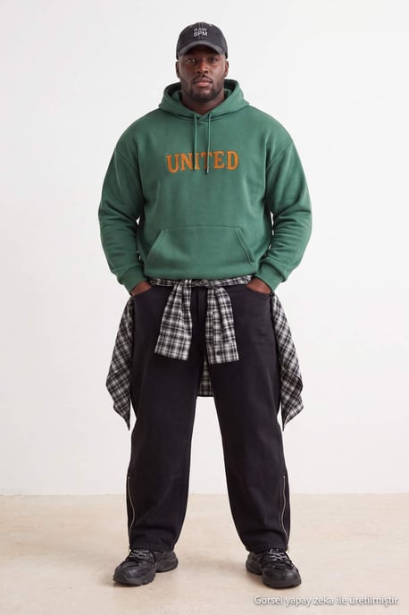 TRENDYOL MAN Unisex Green Slogan Long Oversize Plus Size Sweatshirts - Image 6