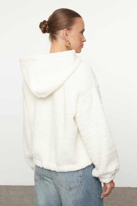 TRENDYOLMİLLA Dam Ecru Enfärgad Lång Relaxed fit Sweatshirts - Image 4