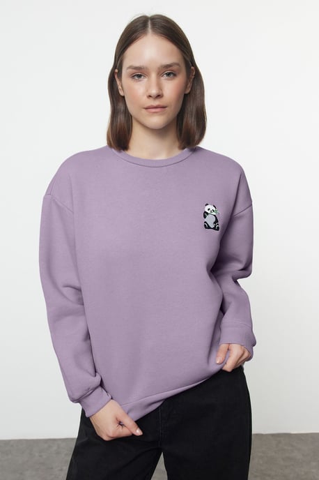 TRENDYOLMİLLA Dames Paars Dierenprint Lang Regular fit Sweatshirts - Image 2