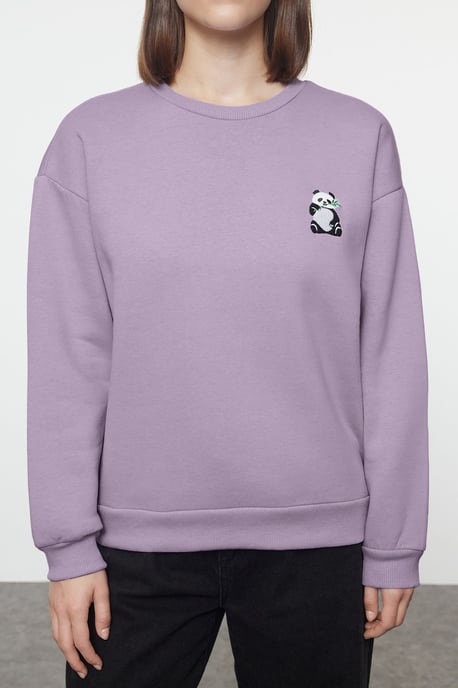 TRENDYOLMİLLA Dames Paars Dierenprint Lang Regular fit Sweatshirts - Image 3
