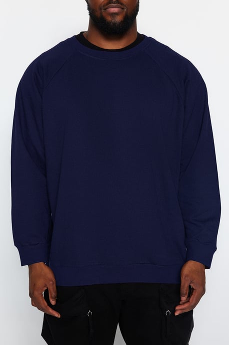 TRENDYOL MAN Men's Dark blue Plain Long Oversize Plus Size Sweatshirts - Image 3