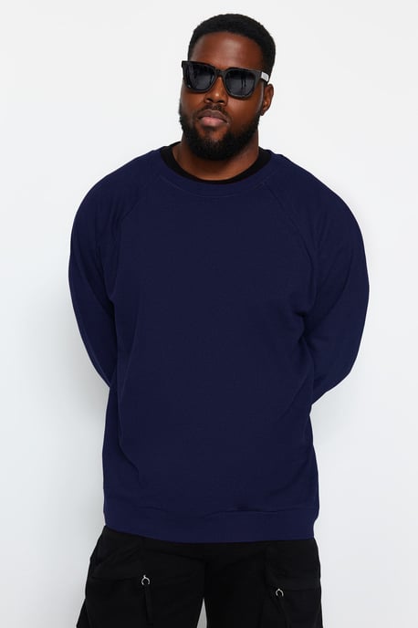 TRENDYOL MAN Men's Dark blue Plain Long Oversize Plus Size Sweatshirts - Image 6