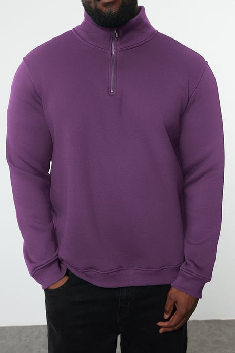 TRENDYOL MAN Men's Purple Plain Long Oversize Plus Size Sweatshirts - Image 2