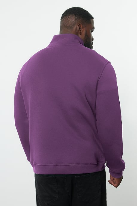 TRENDYOL MAN Men's Purple Plain Long Oversize Plus Size Sweatshirts - Image 4