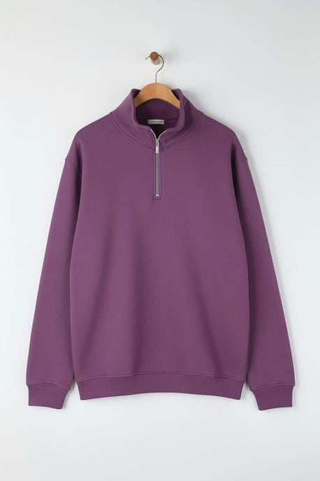 TRENDYOL MAN Men's Purple Plain Long Oversize Plus Size Sweatshirts - Image 5