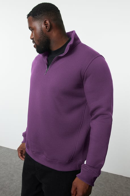 TRENDYOL MAN Men's Purple Plain Long Oversize Plus Size Sweatshirts - Image 6