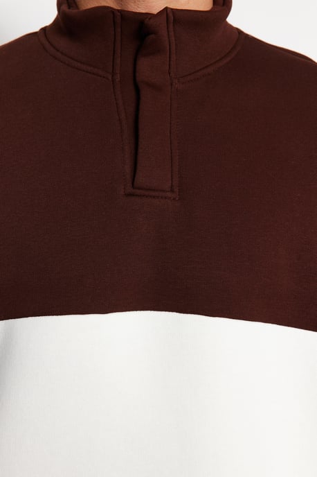 TRENDYOL MAN Men's Brown Color block Long Oversize Sweatshirts - Image 3