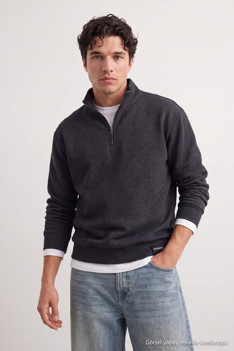 TRENDYOL MAN Men's Gray Slogan Long Oversize Sweatshirts - Image 1