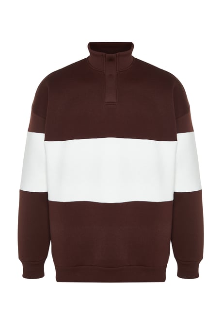 TRENDYOL MAN Men's Brown Color block Long Oversize Sweatshirts - Image 5