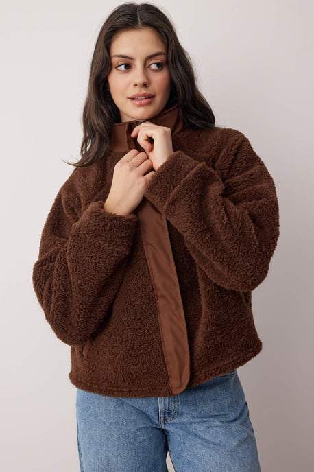 TRENDYOLMİLLA Dames Bruin Effen Lang Regular fit Sweatshirts - Image 6