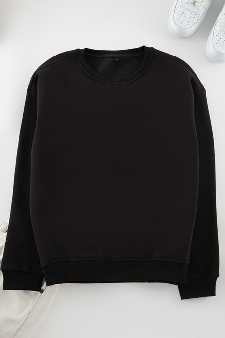 TRENDYOL MAN Men's Black Plain Long Oversize Sweatshirts - Image 4
