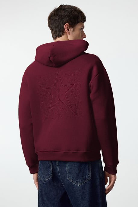 TRENDYOL MAN Herr Vinröd Slogan Lång Oversize Sweatshirts - Image 2