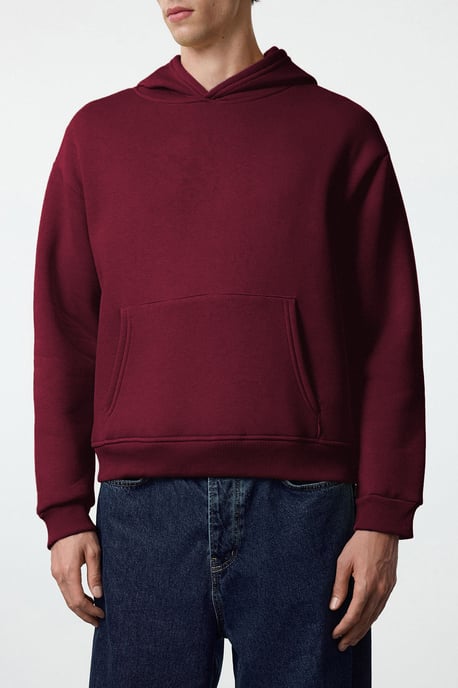 TRENDYOL MAN Herr Vinröd Slogan Lång Oversize Sweatshirts - Image 4