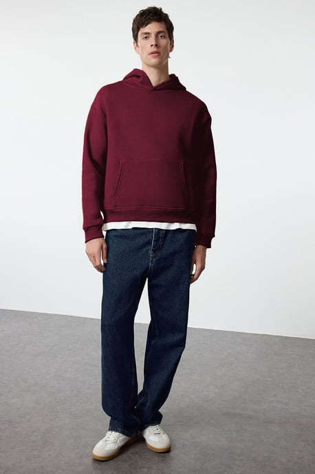 TRENDYOL MAN Herr Vinröd Slogan Lång Oversize Sweatshirts - Image 6