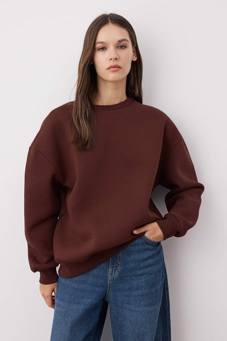 TRENDYOLMİLLA Dames Bruin Effen Lang Oversized Sweatshirts - Image 1