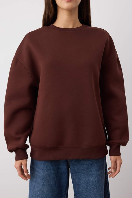 TRENDYOLMİLLA Dames Bruin Effen Lang Oversized Sweatshirts - Image 2