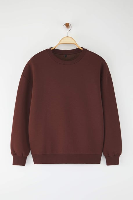 TRENDYOLMİLLA Dames Bruin Effen Lang Oversized Sweatshirts - Image 4