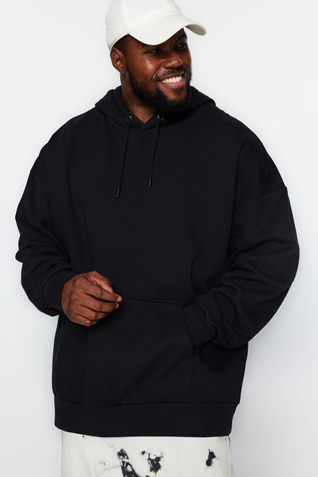 TRENDYOL MAN Men's Black Plain Long Oversize Plus Size Sweatshirts - Image 1