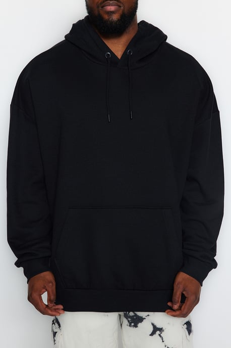 TRENDYOL MAN Men's Black Plain Long Oversize Plus Size Sweatshirts - Image 2