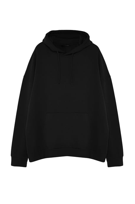 TRENDYOL MAN Men's Black Plain Long Oversize Plus Size Sweatshirts - Image 5