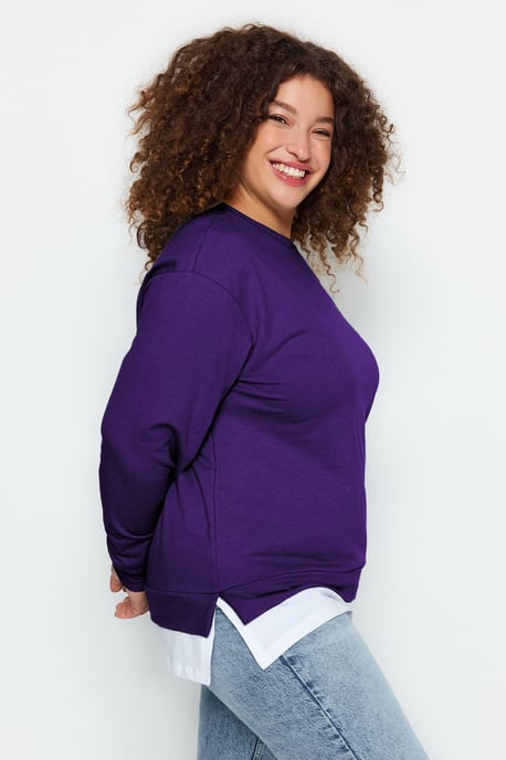 Trendyol Curve Dam Lila Enfärgad Lång Oversize Plus size Sweatshirts - Image 2