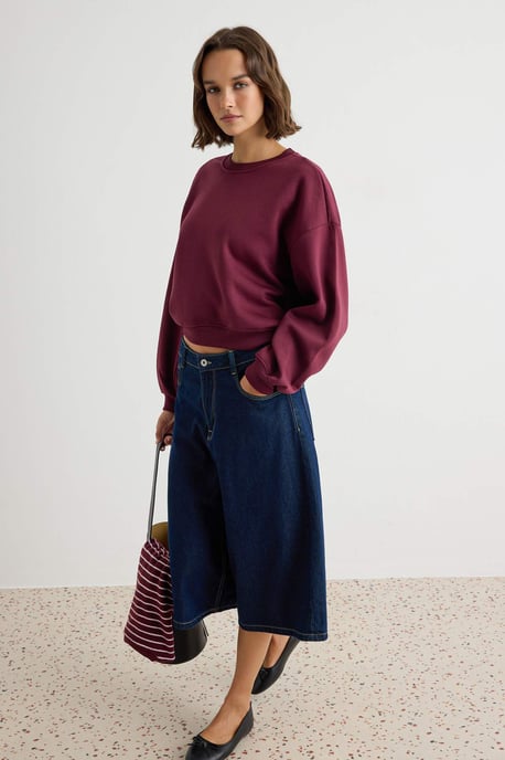 TRENDYOLMİLLA Dames Paars Effen Lang Oversized Sweatshirts - Image 4