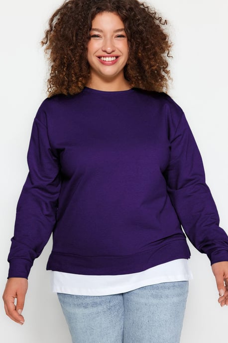 Trendyol Curve Dam Lila Enfärgad Lång Oversize Plus size Sweatshirts - Image 3