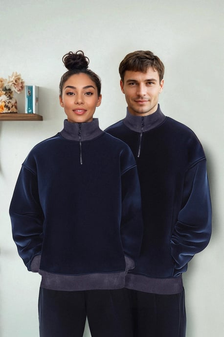 TRENDYOL MAN Men's Dark blue Color block Long Oversize Sweatshirts - Image 6