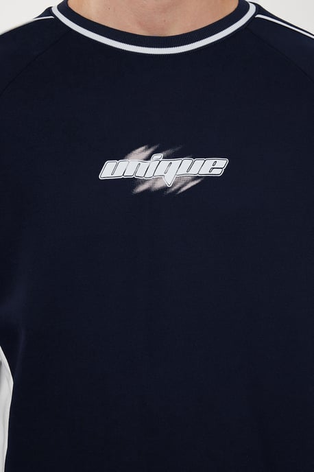 TRENDYOL MAN Men's Dark blue Slogan Long Oversize Sweatshirts - Image 2