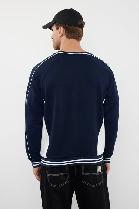 TRENDYOL MAN Men's Dark blue Slogan Long Oversize Sweatshirts - Image 3