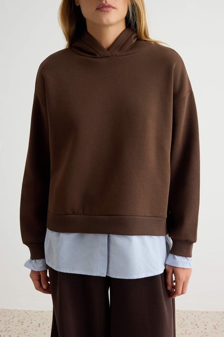 TRENDYOLMİLLA Dames Bruin Effen Lang Oversized Sweatshirts - Image 2