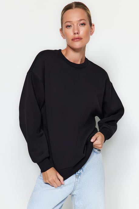 TRENDYOLMİLLA Dam Svart Enfärgad Lång Regular fit Sweatshirts - Image 4