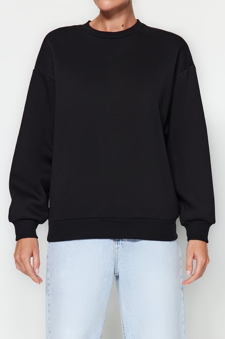 TRENDYOLMİLLA Dam Svart Enfärgad Lång Regular fit Sweatshirts - Image 5