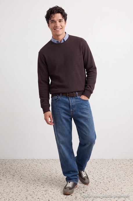 TRENDYOL MAN Men's Brown Plain Long Oversize Sweatshirts - Image 2