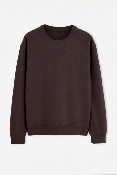 TRENDYOL MAN Men's Brown Plain Long Oversize Sweatshirts - Image 3
