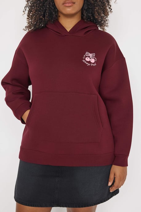 Trendyol Curve Dam Vinröd Slogan Lång Oversize Plus size Sweatshirts - Image 2