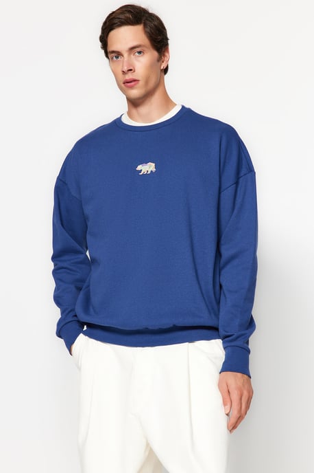 TRENDYOL MAN Men's Dark blue Plain Long Oversize Sweatshirts - Image 1