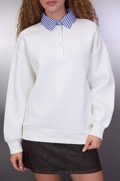 TRENDYOLMİLLA Dames Ecru Effen Lang Oversized Sweatshirts - Image 2