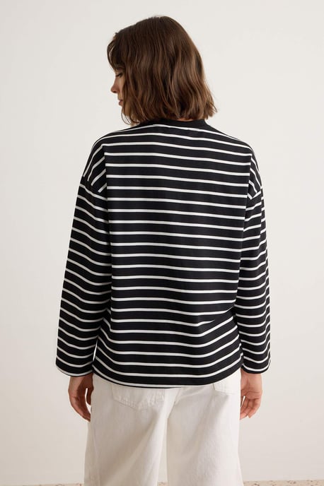 TRENDYOLMİLLA Dames Gestreept Lang Oversized Sweatshirts - Image 3