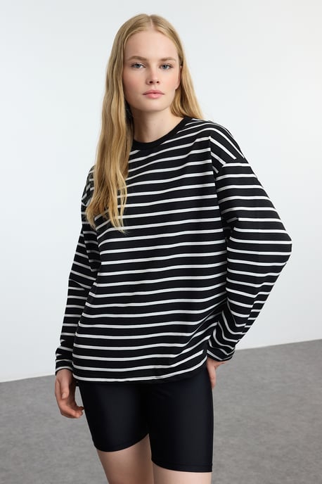 TRENDYOLMİLLA Dames Gestreept Lang Oversized Sweatshirts - Image 4